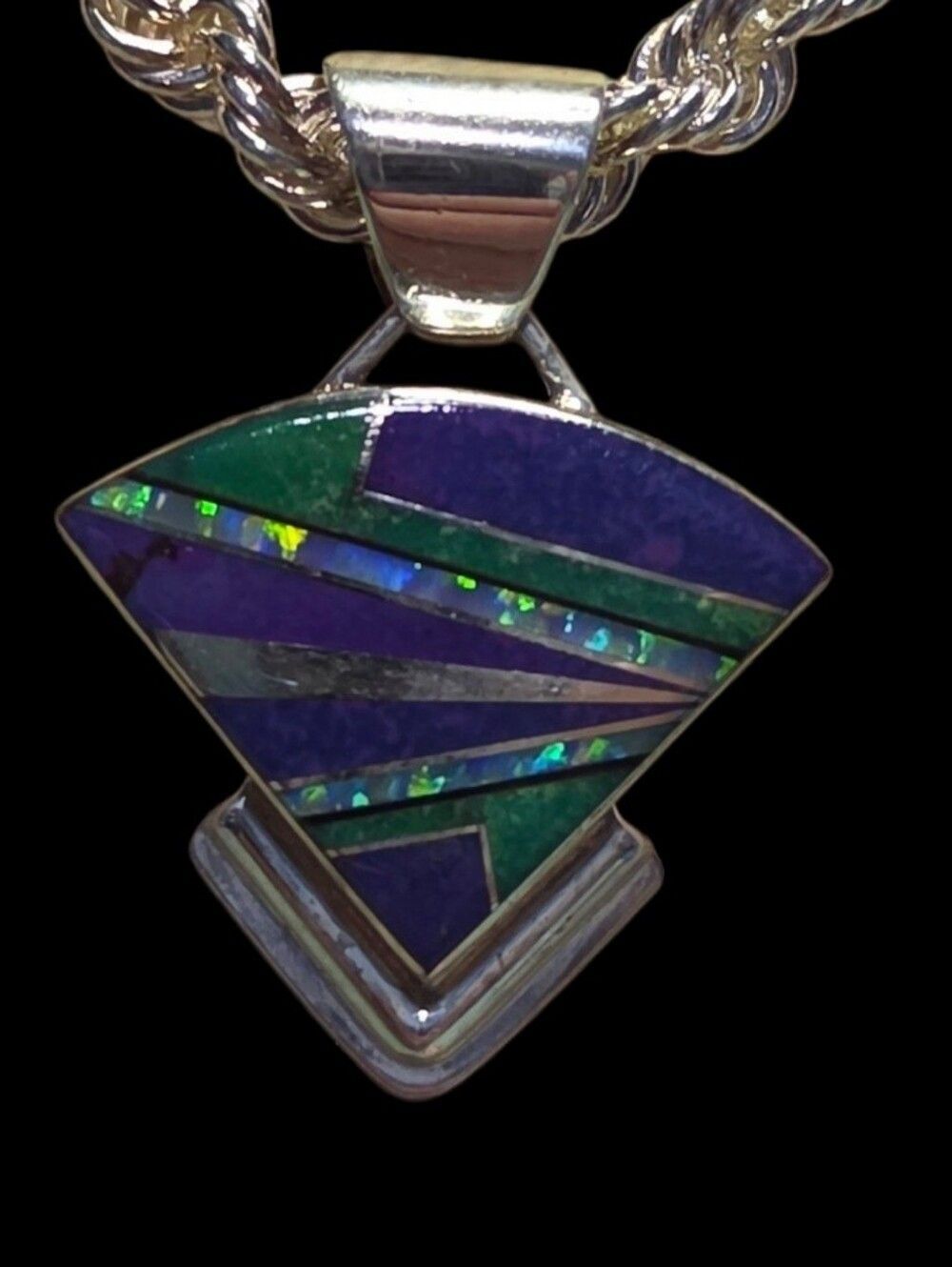 Steve Francisco SF Navajo Sterling Sugilite & Green Gaspeite Inlay Pendant